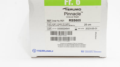 Terumo RSS605 Pinnacle Introducer Sheath 6Fr,  25cm x 0.038inch (x) - Box of 10
